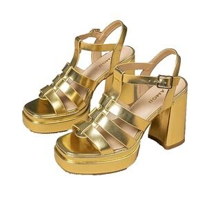 Amoji Women 4 Inch Block Heels Platform Cross Strap Chunky Heeled Sandals